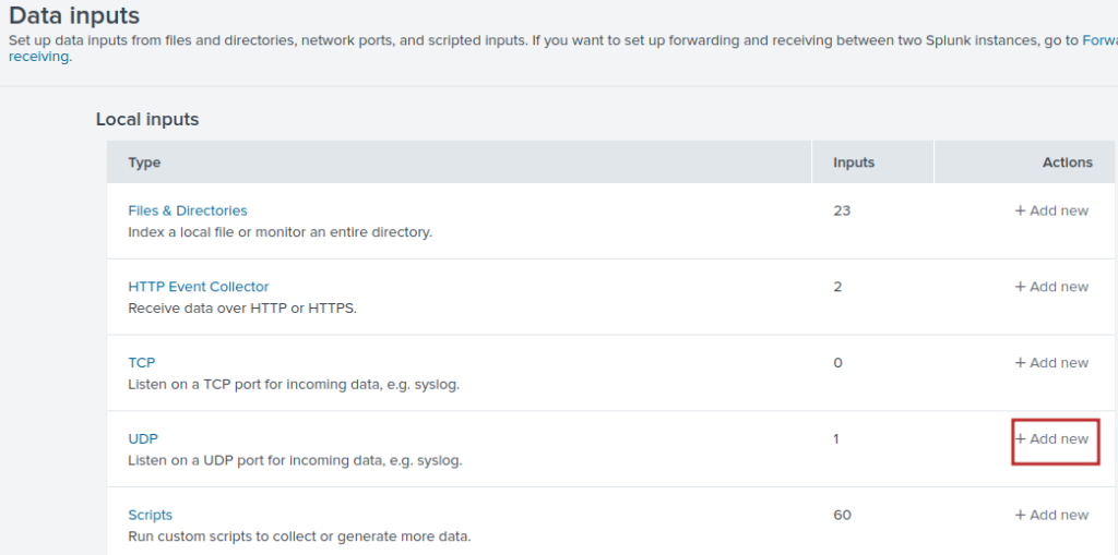 Data inputs settings